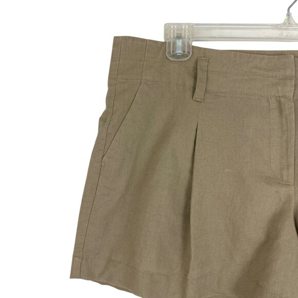 Ann Taylor Shorts Women's 14 Linen Blend High Rise Pleated Pockets 4" Inseam Tan - Picture 3 of 13